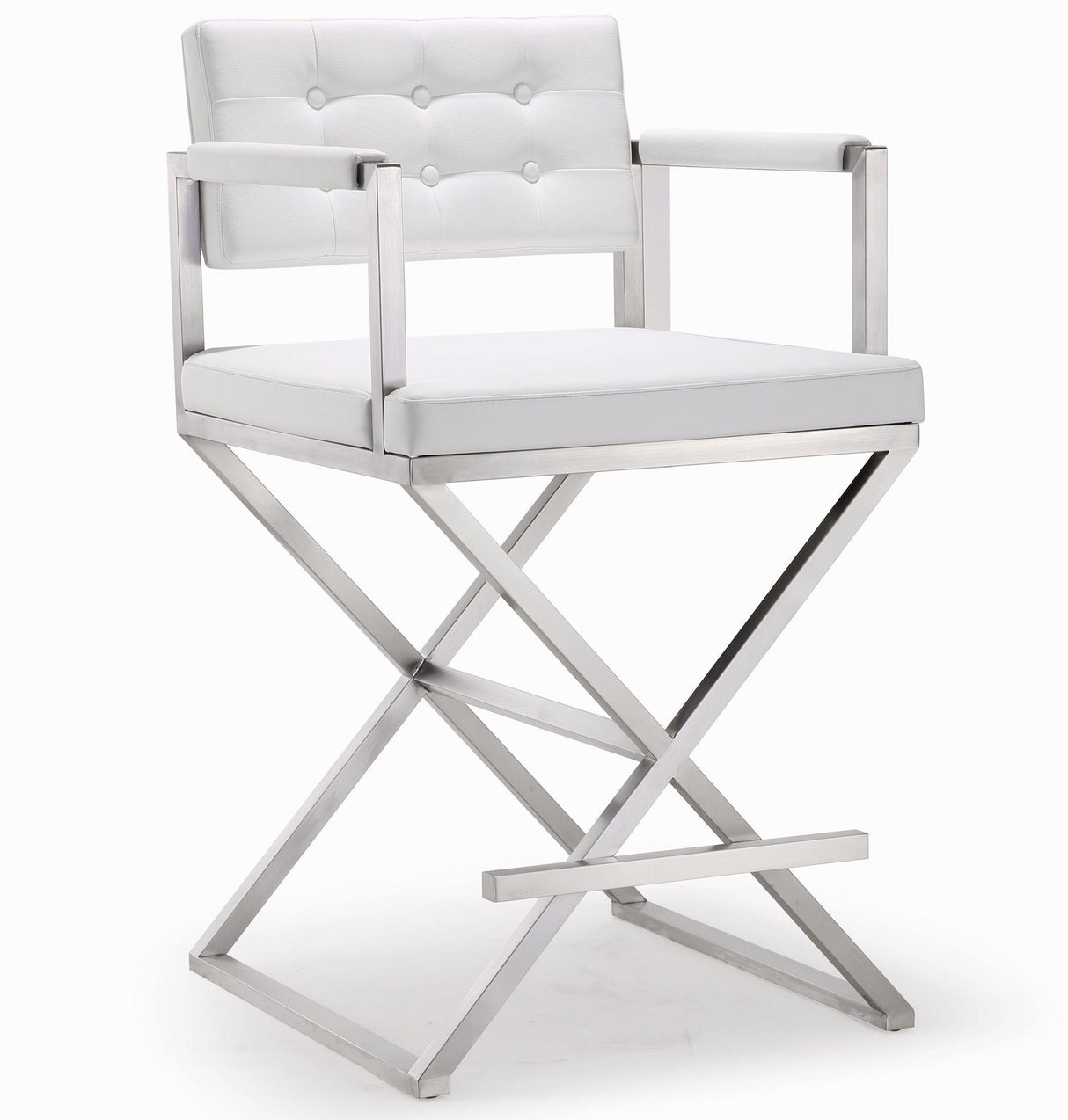 TOV Director White Performance Vegan Leather and Stainless Steel Counter Stool