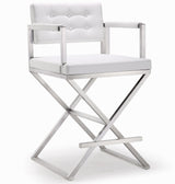 TOV Director White Performance Vegan Leather and Stainless Steel Counter Stool