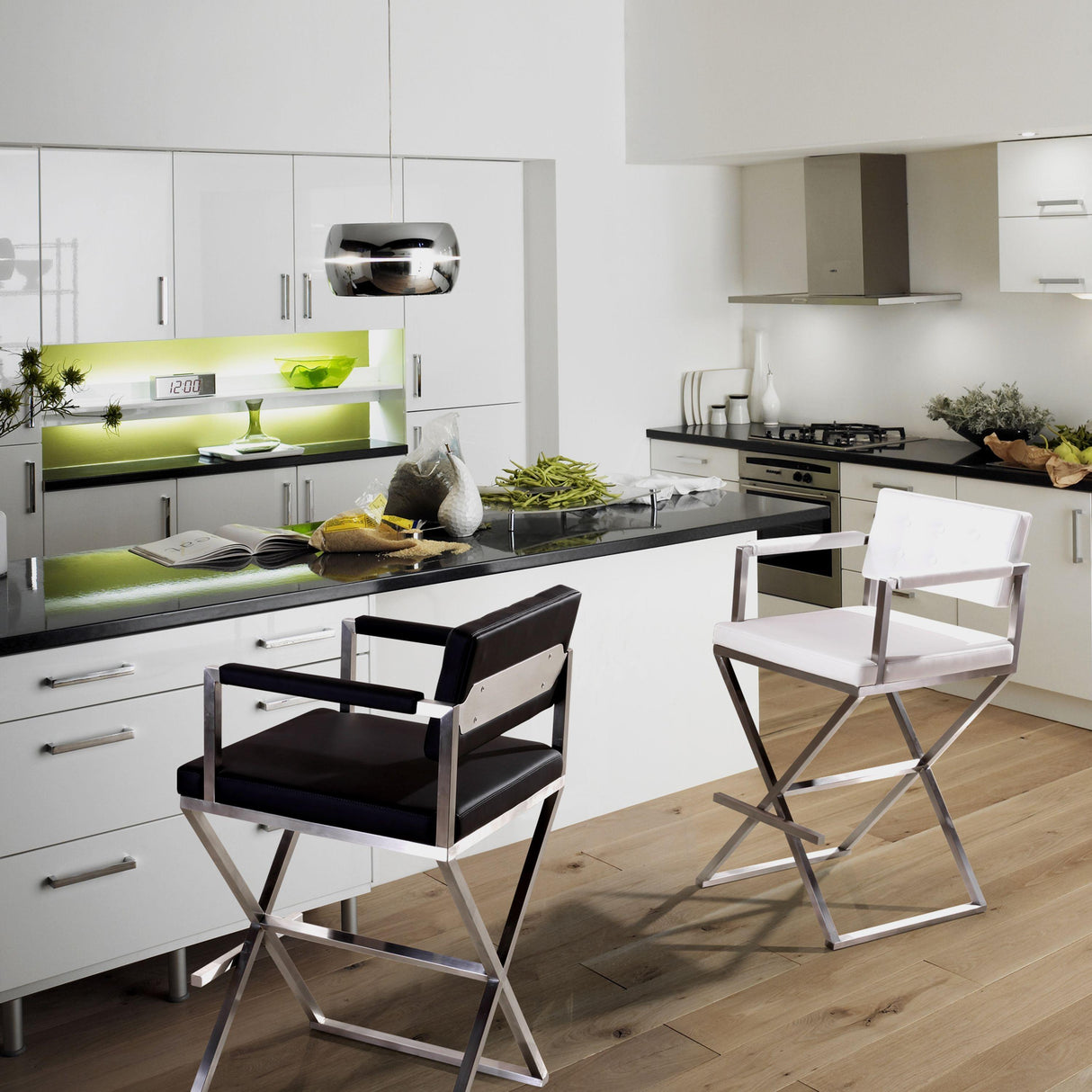 TOV Director White Performance Vegan Leather and Stainless Steel Counter Stool