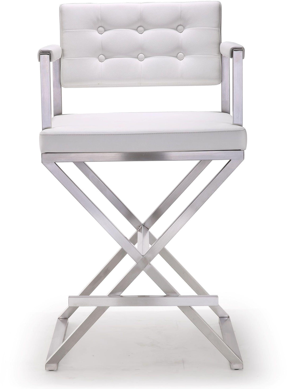 TOV Director White Performance Vegan Leather and Stainless Steel Counter Stool