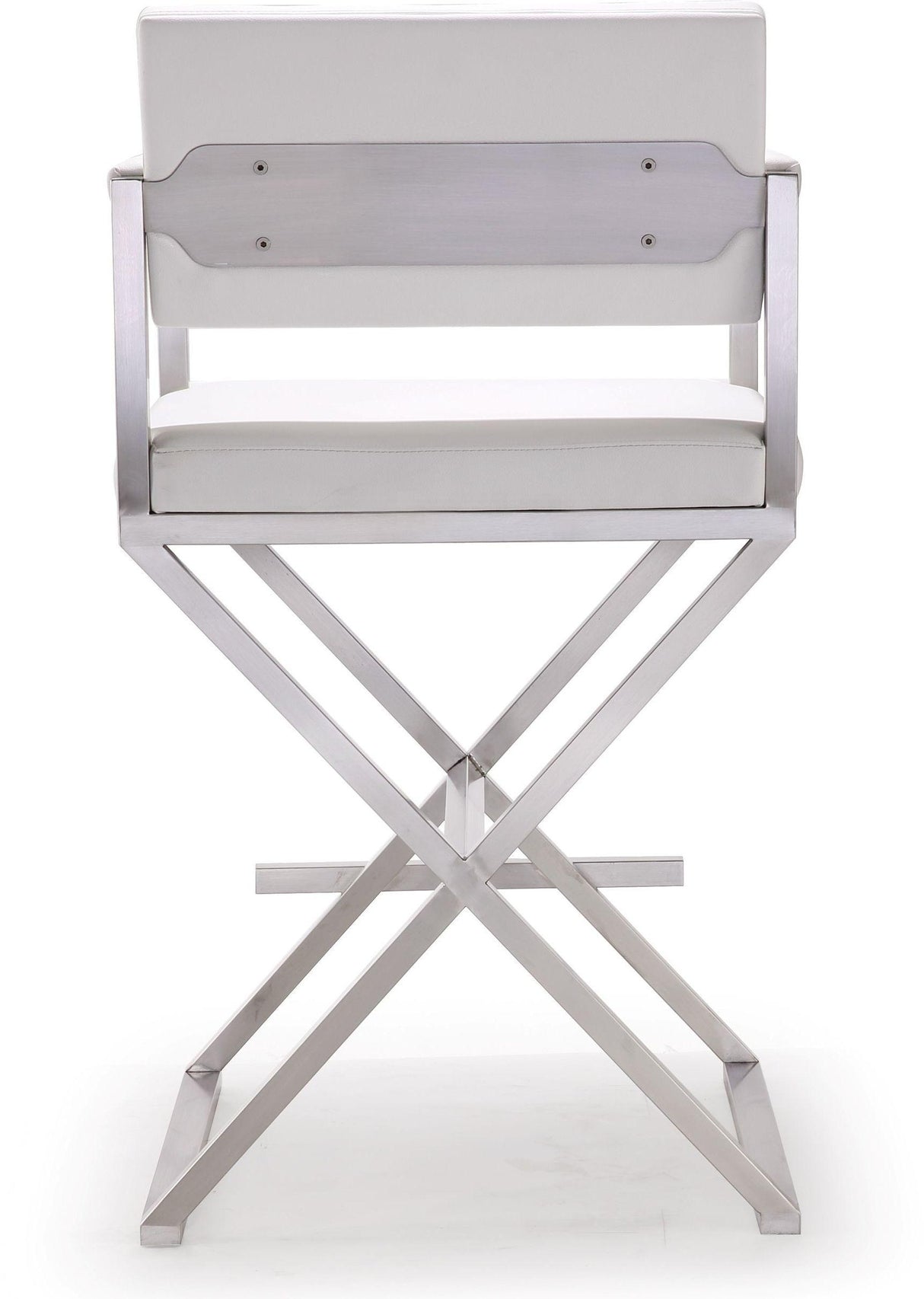 TOV Director White Performance Vegan Leather and Stainless Steel Counter Stool
