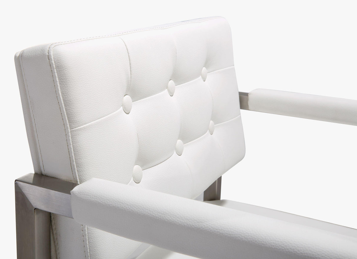 TOV Director White Performance Vegan Leather and Stainless Steel Counter Stool