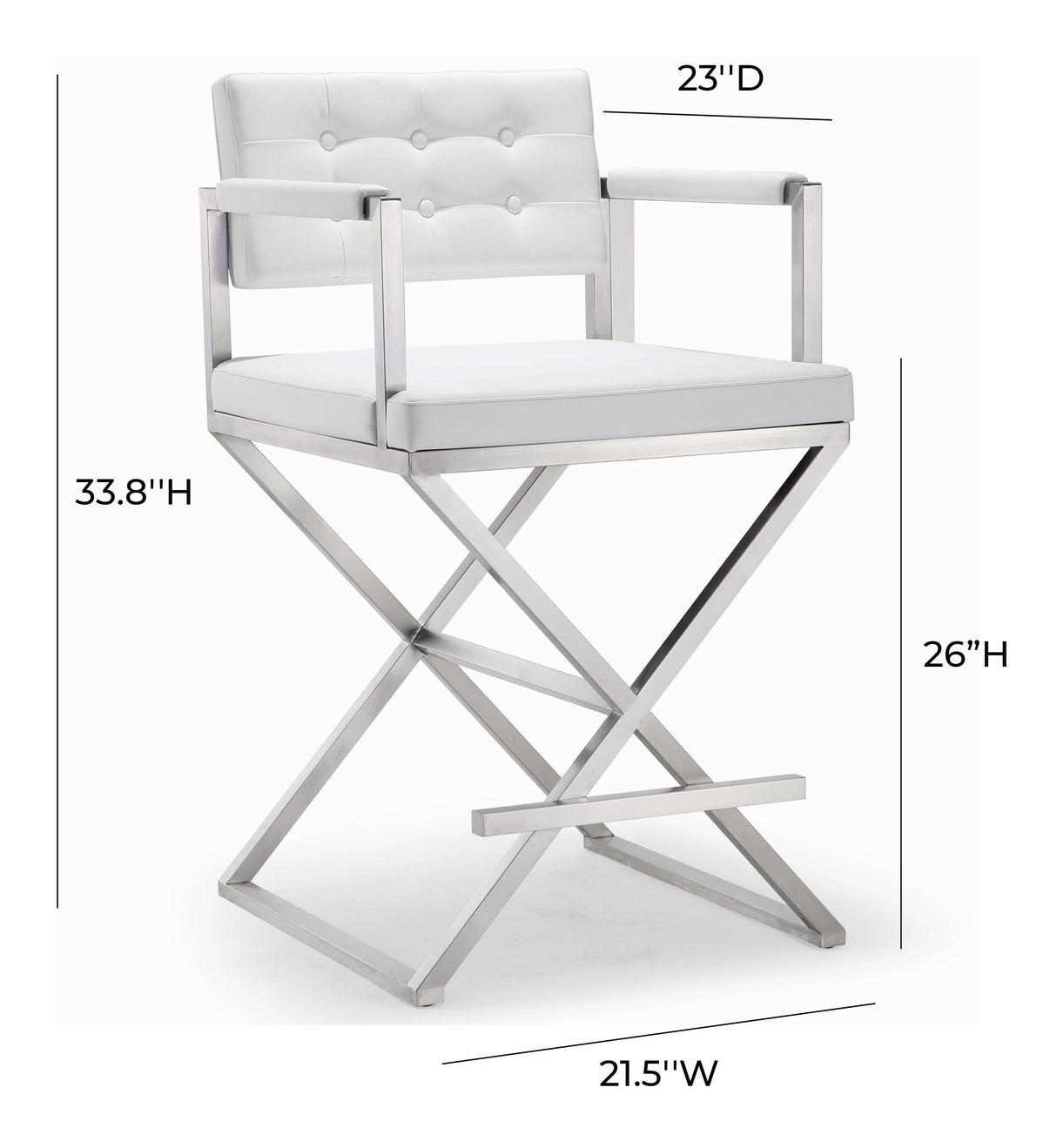 TOV Director White Performance Vegan Leather and Stainless Steel Counter Stool