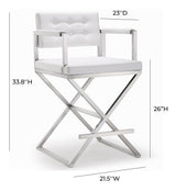 TOV Director White Performance Vegan Leather and Stainless Steel Counter Stool