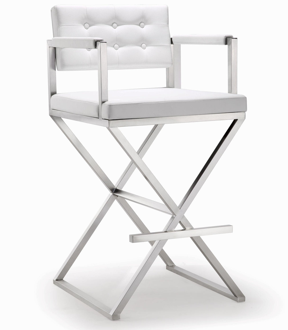 TOV Director White Performance Vegan Leather and Stainless Steel Barstool