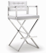 TOV Director White Performance Vegan Leather and Stainless Steel Barstool