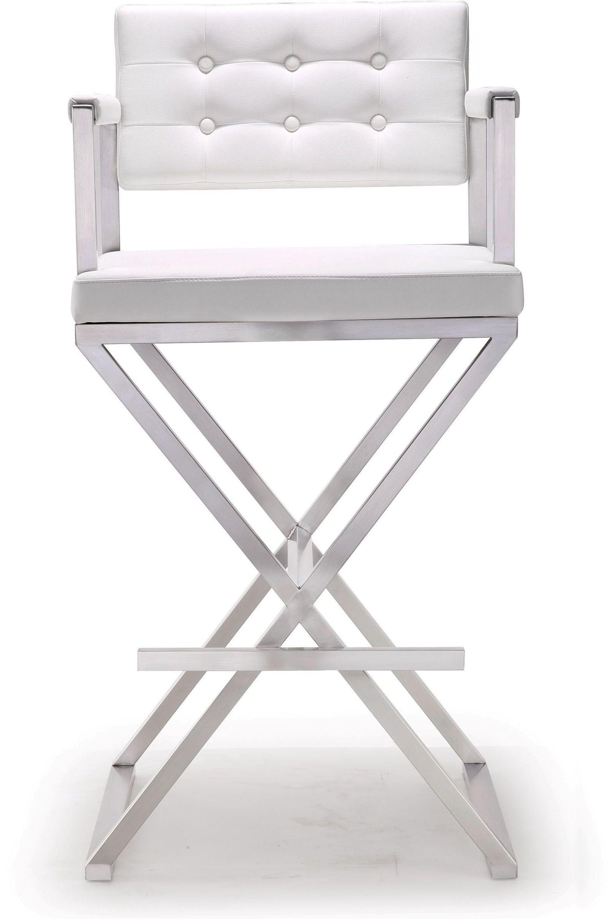 TOV Director White Performance Vegan Leather and Stainless Steel Barstool
