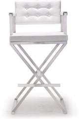 TOV Director White Performance Vegan Leather and Stainless Steel Barstool
