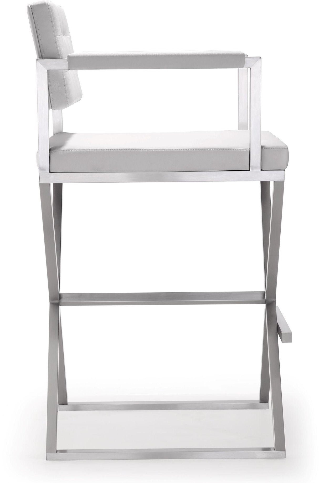 TOV Director White Performance Vegan Leather and Stainless Steel Barstool
