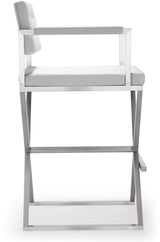 TOV Director White Performance Vegan Leather and Stainless Steel Barstool