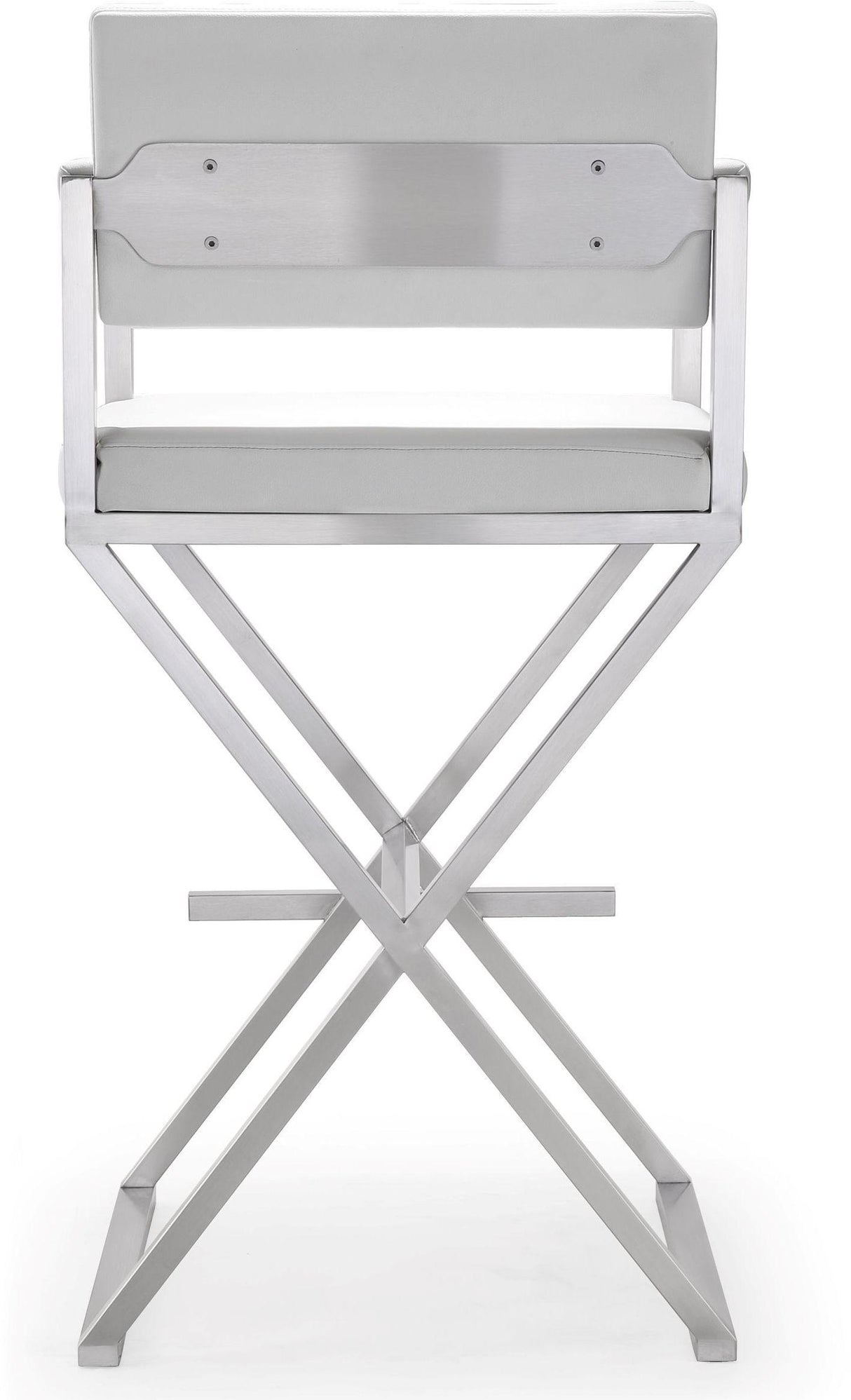 TOV Director White Performance Vegan Leather and Stainless Steel Barstool