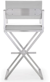 TOV Director White Performance Vegan Leather and Stainless Steel Barstool