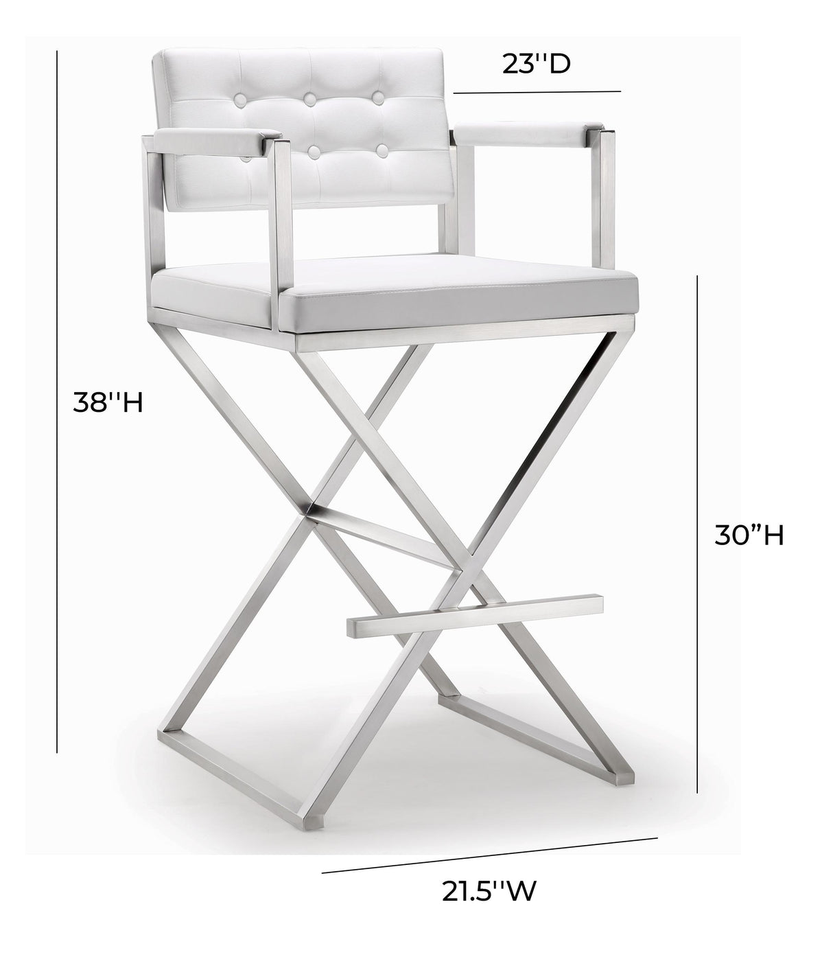 TOV Director White Performance Vegan Leather and Stainless Steel Barstool