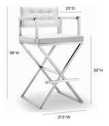 TOV Director White Performance Vegan Leather and Stainless Steel Barstool