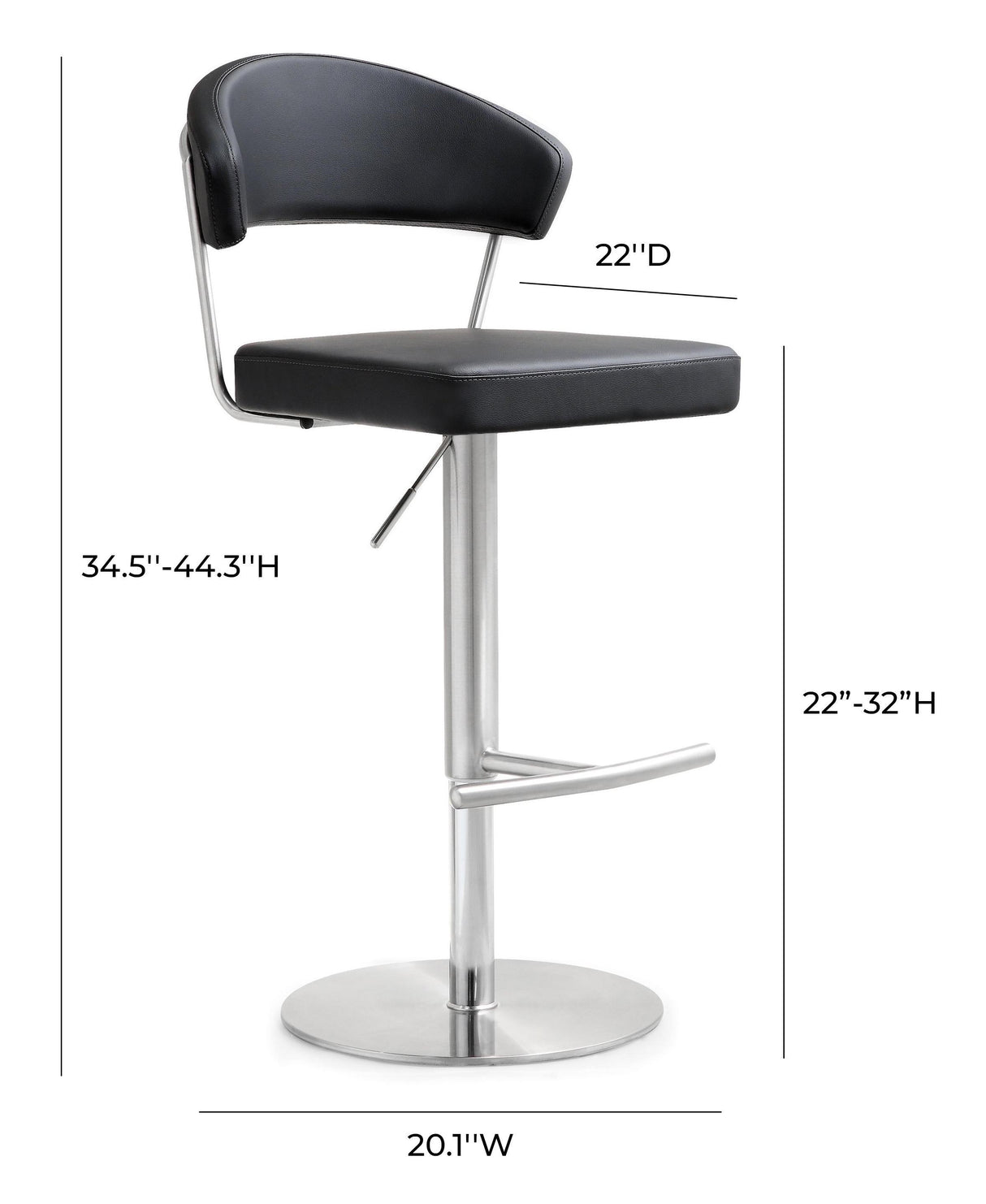 TOV Cosmo Black Performance Vegan Leather and Stainless Steel Barstool