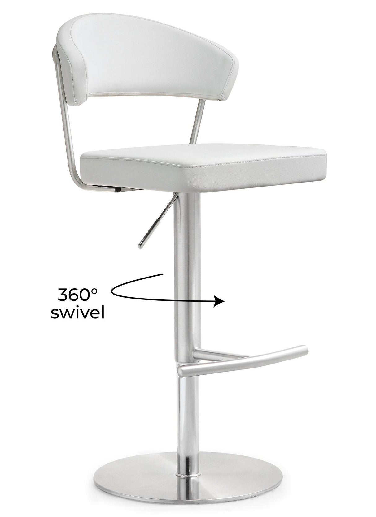 TOV Cosmo White Performance Vegan Leather and Stainless Steel Barstool