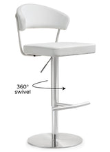 TOV Cosmo White Performance Vegan Leather and Stainless Steel Barstool