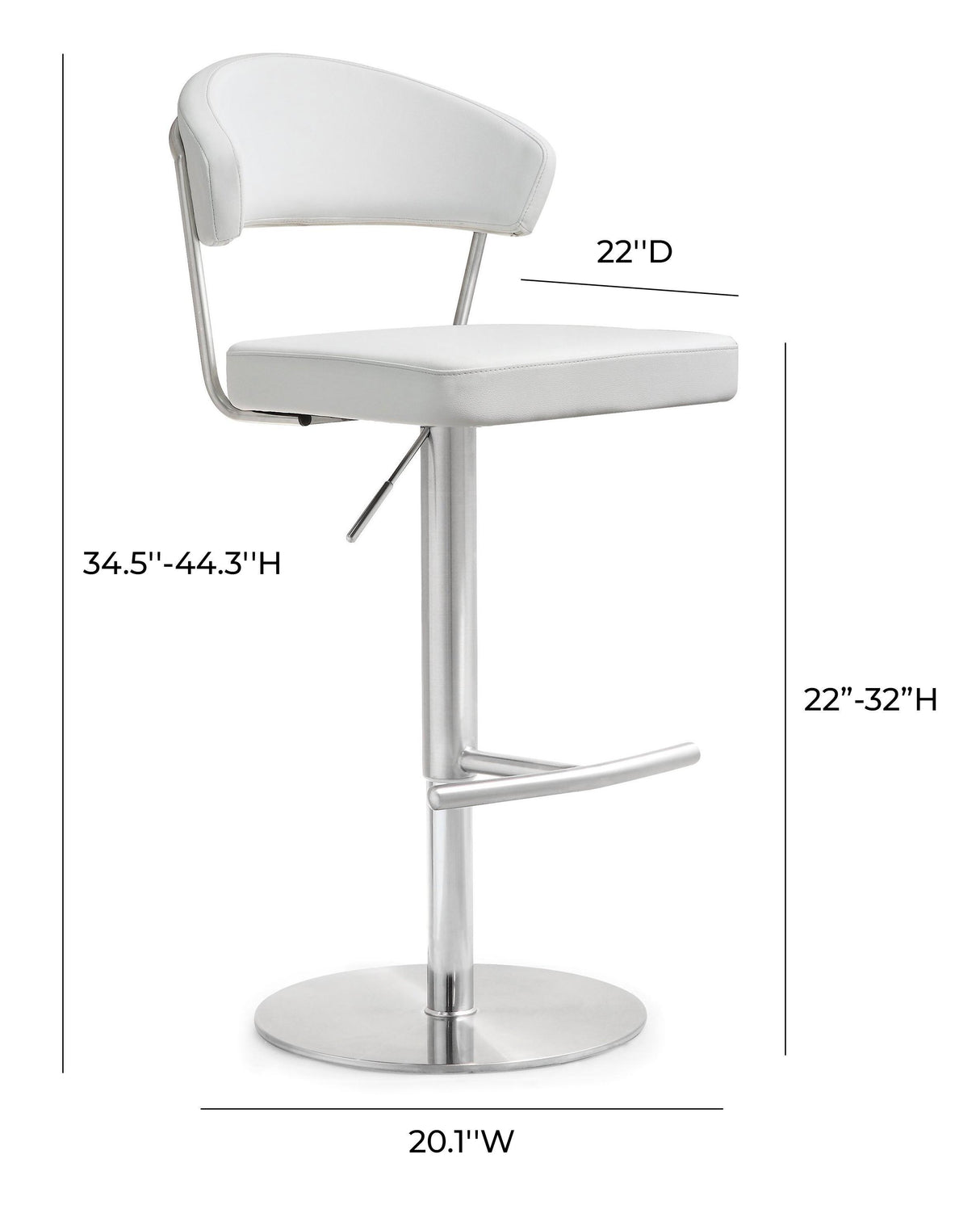 TOV Cosmo White Performance Vegan Leather and Stainless Steel Barstool