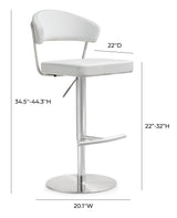 TOV Cosmo White Performance Vegan Leather and Stainless Steel Barstool