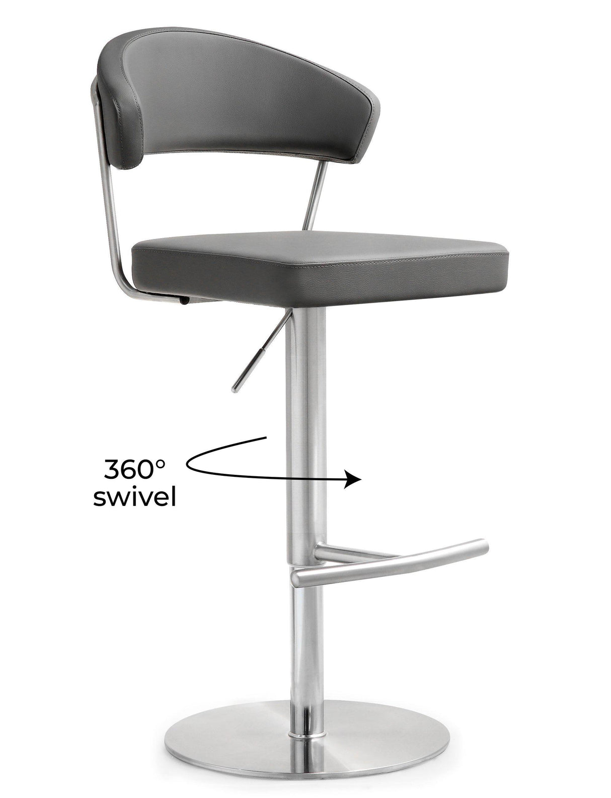 TOV Cosmo Grey Performance Vegan Leather and Stainless Steel Barstool