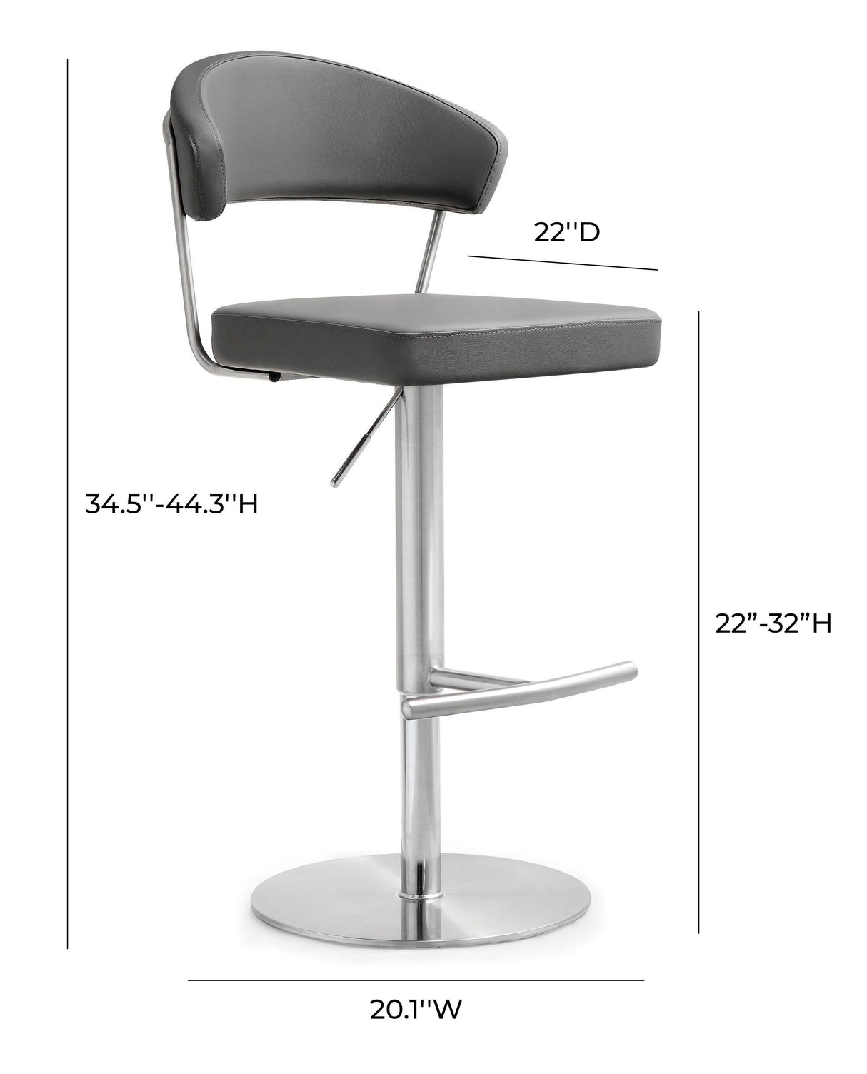 TOV Cosmo Grey Performance Vegan Leather and Stainless Steel Barstool