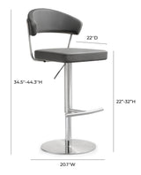 TOV Cosmo Grey Performance Vegan Leather and Stainless Steel Barstool