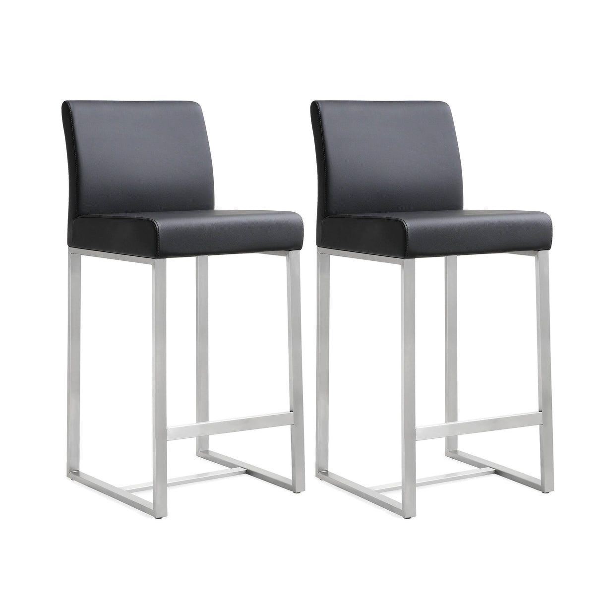 TOV Denmark Black Performance Vegan Leather and Stainless Steel Counter Stool - Set of 2