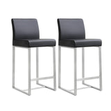 TOV Denmark Black Performance Vegan Leather and Stainless Steel Counter Stool - Set of 2