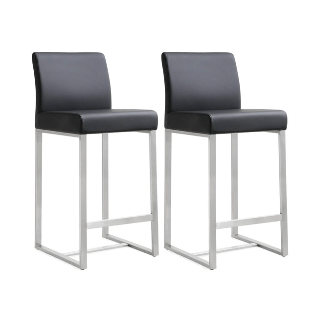TOV Denmark Black Performance Vegan Leather and Stainless Steel Counter Stool - Set of 2