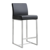 TOV Denmark Black Performance Vegan Leather and Stainless Steel Counter Stool - Set of 2