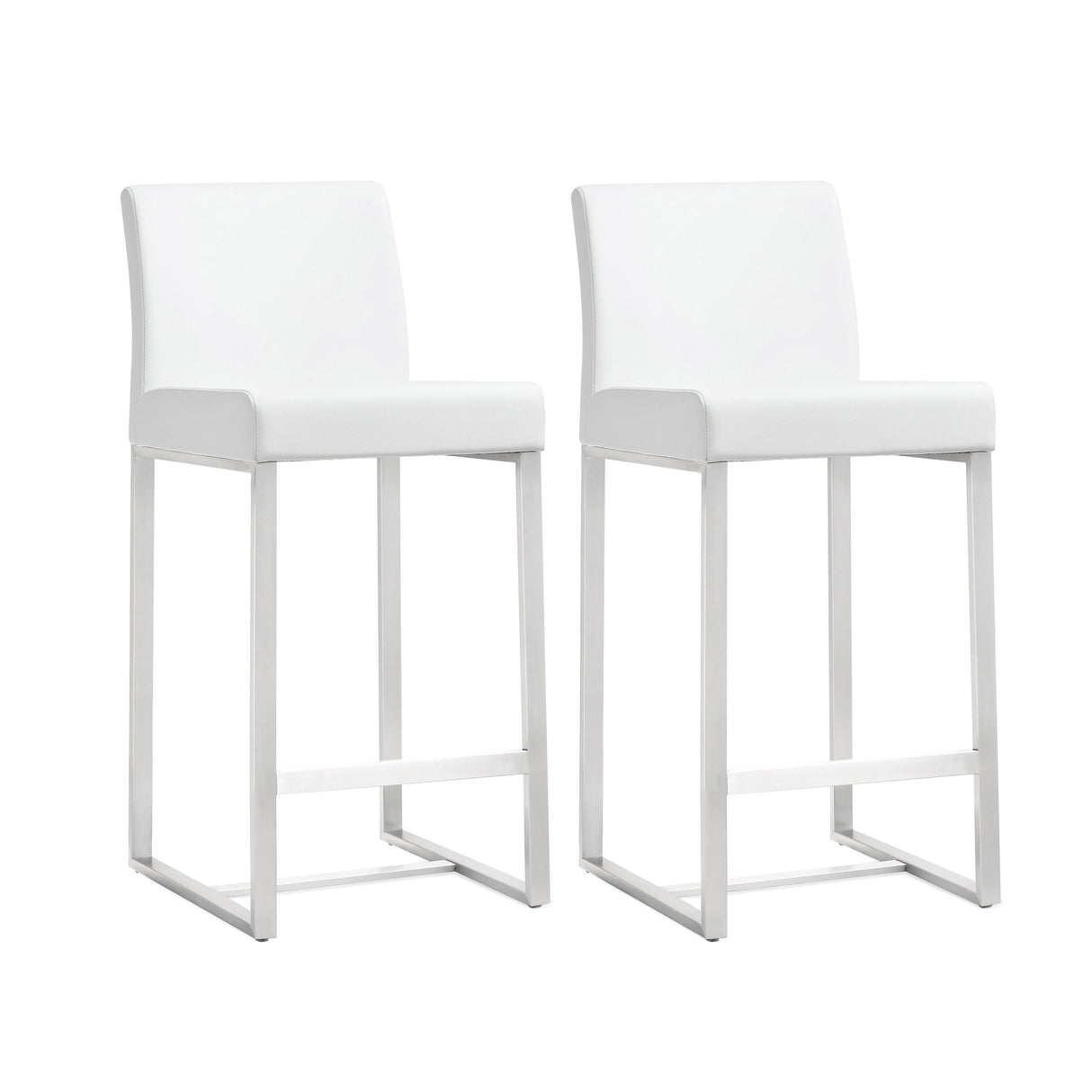 TOV Denmark White Performance Vegan Leather and Stainless Steel Counter Stool - Set of 2