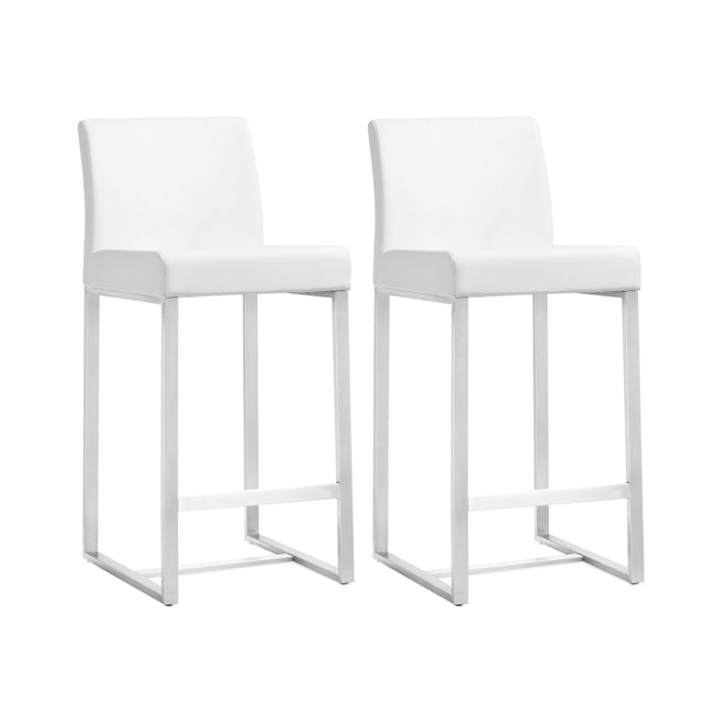 TOV Denmark White Performance Vegan Leather and Stainless Steel Counter Stool - Set of 2