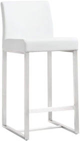TOV Denmark White Performance Vegan Leather and Stainless Steel Counter Stool - Set of 2