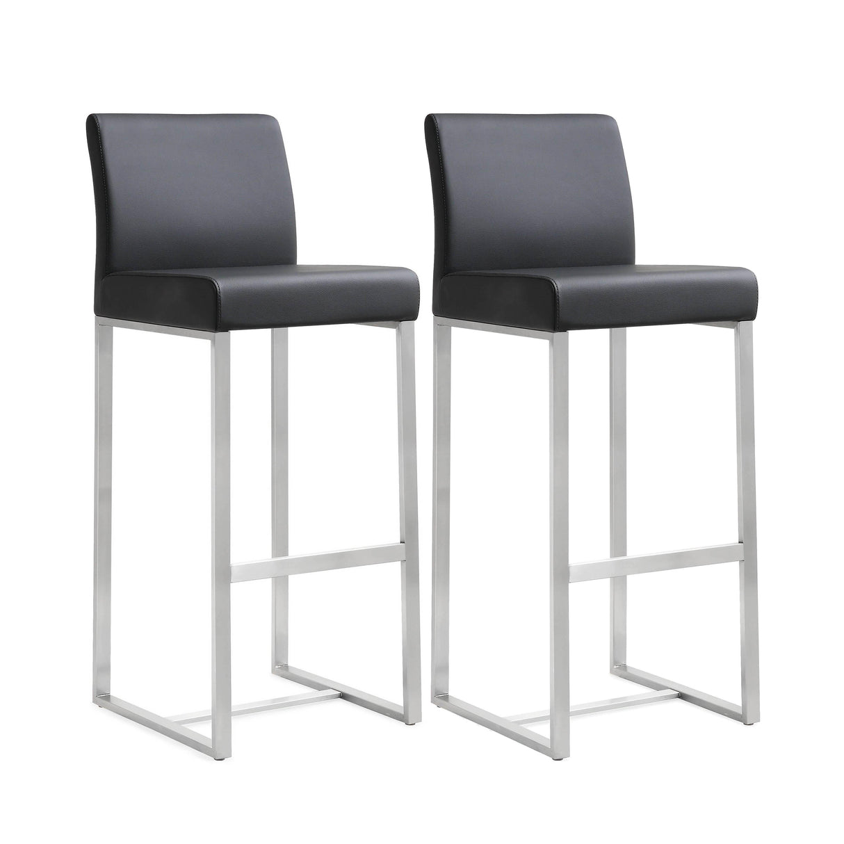 TOV Denmark Black Performance Vegan Leather and Stainless Steel Barstool - Set of 2