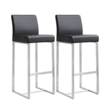 TOV Denmark Black Performance Vegan Leather and Stainless Steel Barstool - Set of 2