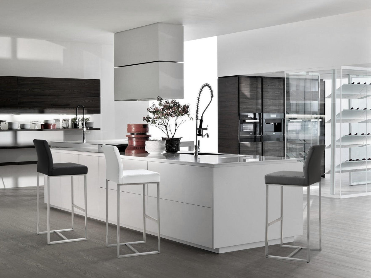 TOV Denmark Black Performance Vegan Leather and Stainless Steel Barstool - Set of 2