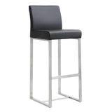 TOV Denmark Black Performance Vegan Leather and Stainless Steel Barstool - Set of 2
