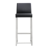 TOV Denmark Black Performance Vegan Leather and Stainless Steel Barstool - Set of 2