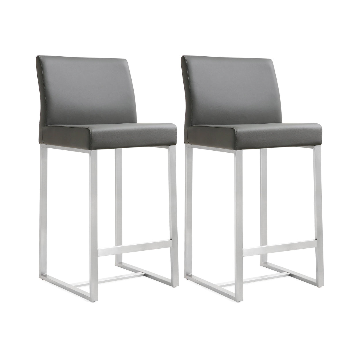 TOV Denmark Grey Performance Vegan Leather and Stainless Steel Counter Stool - Set of 2