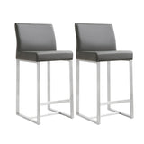TOV Denmark Grey Performance Vegan Leather and Stainless Steel Counter Stool - Set of 2