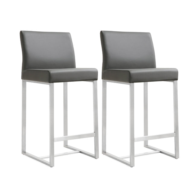 TOV Denmark Grey Performance Vegan Leather and Stainless Steel Counter Stool - Set of 2