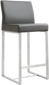 TOV Denmark Grey Performance Vegan Leather and Stainless Steel Counter Stool - Set of 2