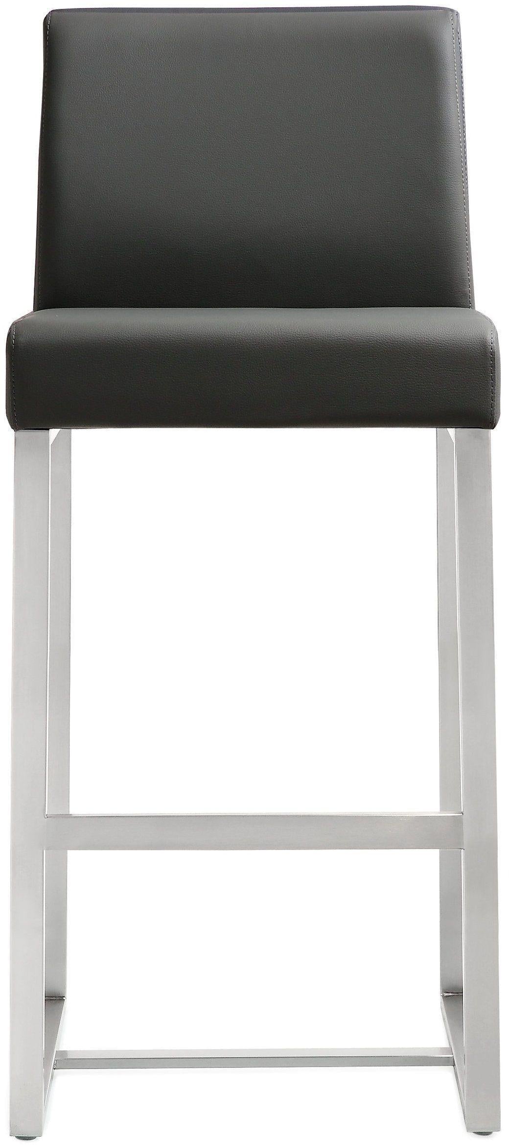 TOV Denmark Grey Performance Vegan Leather and Stainless Steel Counter Stool - Set of 2