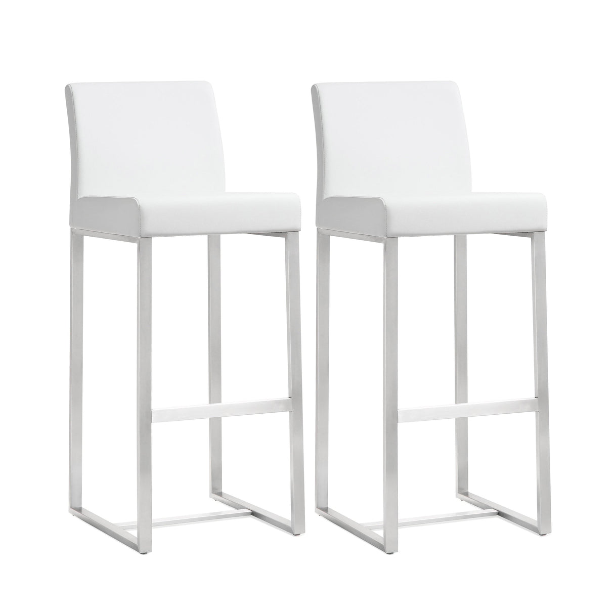 TOV Denmark White Performance Vegan Leather and Stainless Steel Barstool - Set of 2