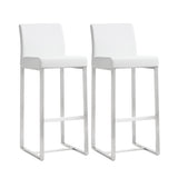 TOV Denmark White Performance Vegan Leather and Stainless Steel Barstool - Set of 2