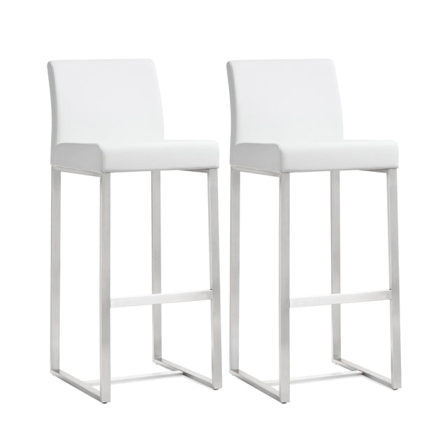 TOV Denmark White Performance Vegan Leather and Stainless Steel Barstool - Set of 2