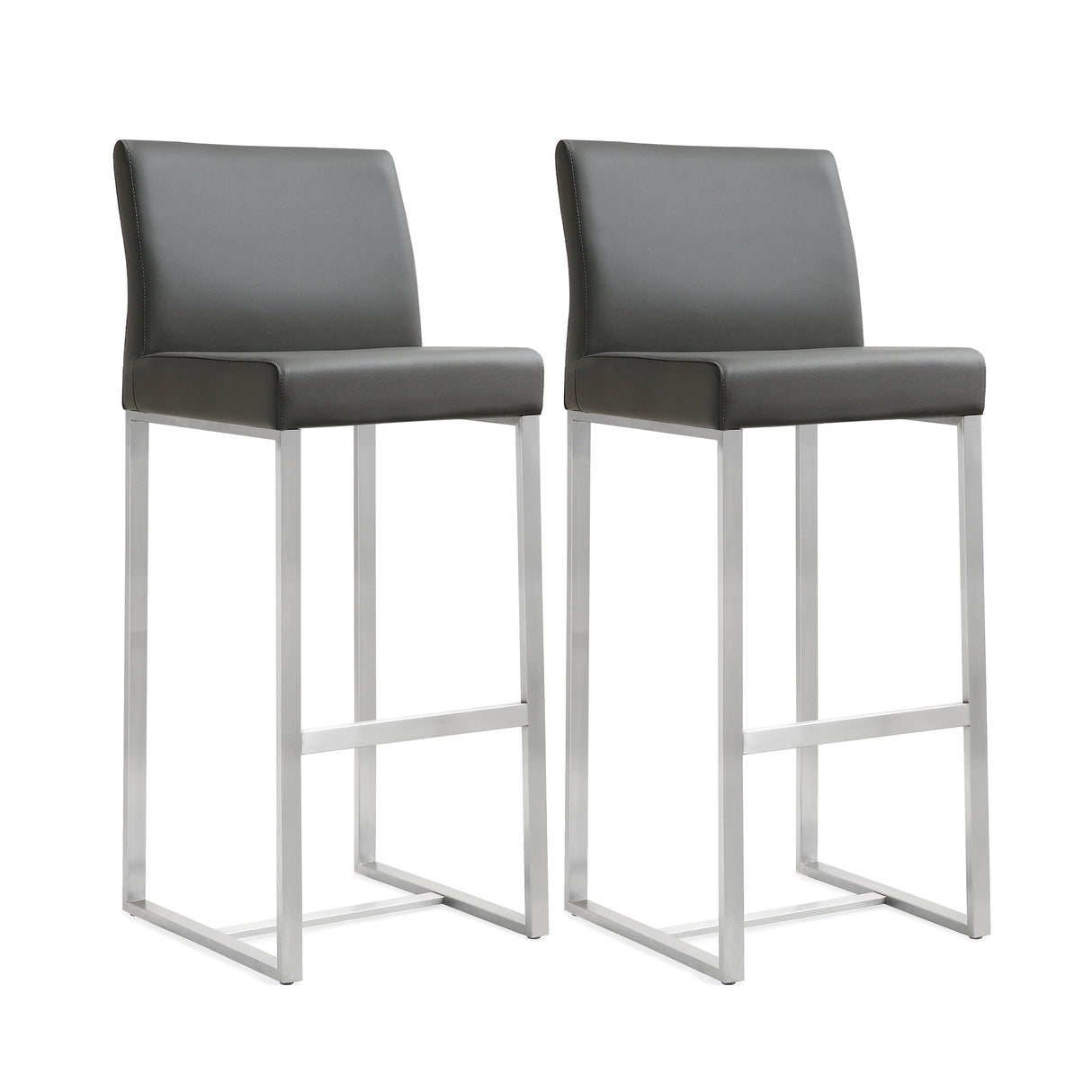 TOV Denmark Grey Performance Vegan Leather and Stainless Steel Barstool - Set of 2