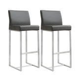 TOV Denmark Grey Performance Vegan Leather and Stainless Steel Barstool - Set of 2