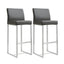 TOV Denmark Grey Performance Vegan Leather and Stainless Steel Barstool - Set of 2