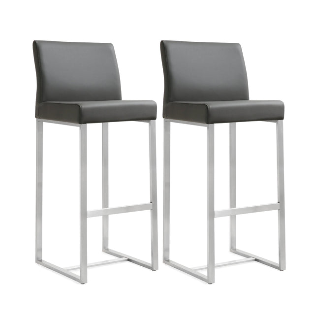 TOV Denmark Grey Performance Vegan Leather and Stainless Steel Barstool - Set of 2